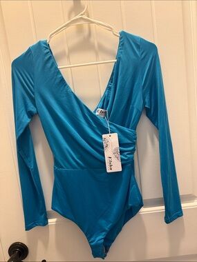 Elsha Teal Long-Sleeve Wrap Bodysuit (2)